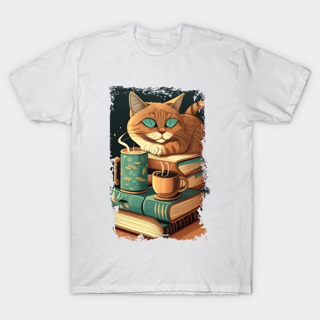 Funny Cat Coffee Reading Book, Catpuccino - Love Cats T-Shirt by Danielle Shipp